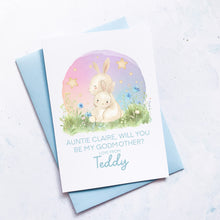 Load image into Gallery viewer, Be My Godmother Proposal Card, Godparents Proposal, God parents proposal Card, Be my Godmother card, be my godfather, From Baby Boy, Bunnies