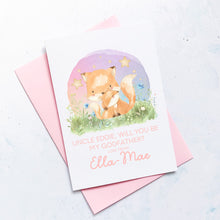 Load image into Gallery viewer, Be My Godfather Proposal Card, Godparents Proposal, God parents proposal Card, Be my Godmother card, be my godfather, From Baby Girl, Foxes