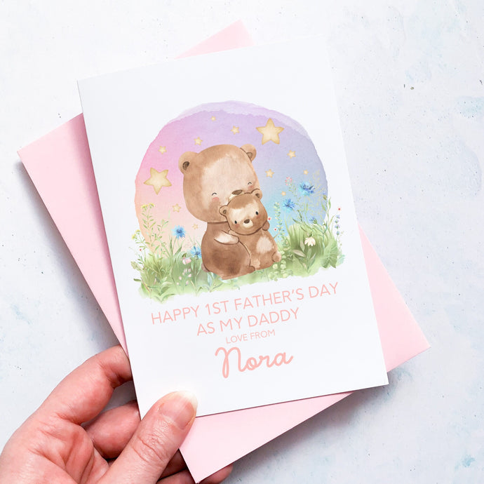 Personalised 1st Father's Day As Daddy Card, First Father's Day, From Daughter, As Grandad, As Grandpa, Cute Bear, Handmade Card, For Daddy