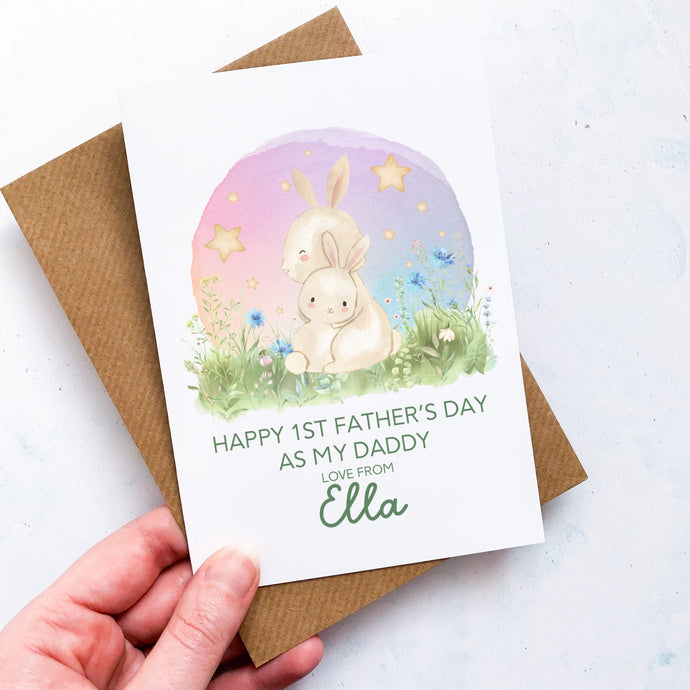 Personalised 1st Father's Day As Daddy Card, First Father's Day, From Baby, As Grandad, As Grandpa, Cute Bunny, Handmade Card, For My Daddy