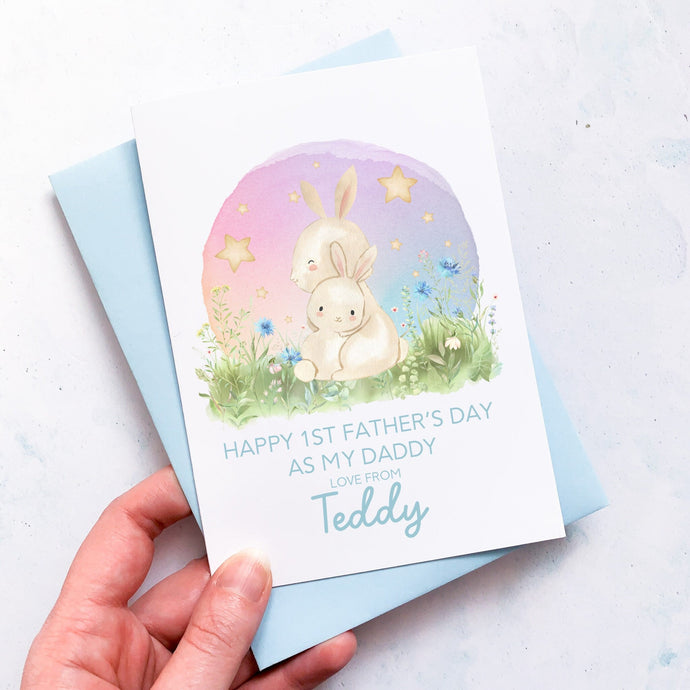 Personalised 1st Father's Day As Daddy Card, First Father's Day, From Son, As Grandad, As Grandpa, Cute Bunny, Handmade Card, For My Daddy