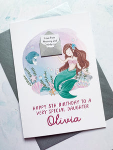 Personalised Children's Mermaid Birthday Card, Card for Daughter, Card for Granddaughter, Child's Birthday Card, Any Age Birthday, 3D