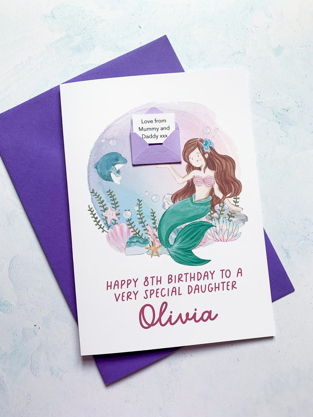 Personalised Children's Mermaid Birthday Card, Card for Daughter, Card for Granddaughter, Child's Birthday Card, Any Age Birthday, 3D