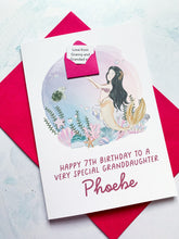 Load image into Gallery viewer, Personalised Children&#39;s Mermaid Birthday Card, Card for Daughter, Card for Granddaughter, Child&#39;s Birthday Card, Any Age Birthday, 3D