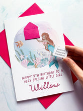 Load image into Gallery viewer, Personalised Children&#39;s Mermaid Birthday Card, Card for Daughter, Card for Granddaughter, Child&#39;s Birthday Card, Any Age Birthday, 3D