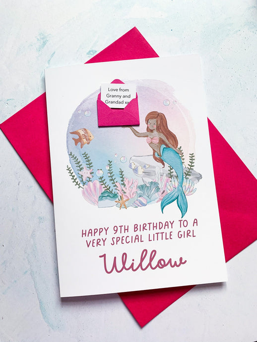 Personalised Children's Mermaid Birthday Card, Card for Daughter, Card for Granddaughter, Child's Birthday Card, Any Age Birthday, 3D