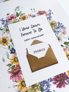 1 Down Forever To Go Floral 1st Anniversary Card, Husband Anniversary Card, Boyfriend Anniversary Card, For Wife, Special Date, Personalised