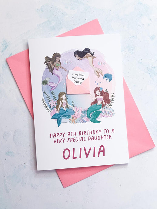 Personalised Children's Mermaid Birthday Card, Card for Daughter, Card for Granddaughter, Child's Birthday Card, Any Age Birthday, 3D