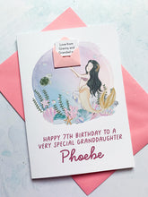 Load image into Gallery viewer, Personalised Children&#39;s Mermaid Birthday Card, Card for Daughter, Card for Granddaughter, Child&#39;s Birthday Card, Any Age Birthday, 3D