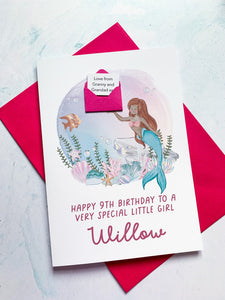 Personalised Children's Mermaid Birthday Card, Card for Daughter, Card for Granddaughter, Child's Birthday Card, Any Age Birthday, 3D