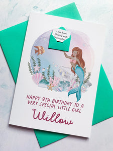 Personalised Children's Mermaid Birthday Card, Card for Daughter, Card for Granddaughter, Child's Birthday Card, Any Age Birthday, 3D