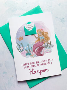 Personalised Children's Mermaid Birthday Card, Card for Daughter, Card for Granddaughter, Child's Birthday Card, Any Age Birthday, 3D