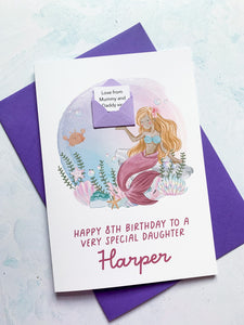 Personalised Children's Mermaid Birthday Card, Card for Daughter, Card for Granddaughter, Child's Birthday Card, Any Age Birthday, 3D