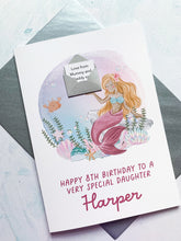 Load image into Gallery viewer, Personalised Children&#39;s Mermaid Birthday Card, Card for Daughter, Card for Granddaughter, Child&#39;s Birthday Card, Any Age Birthday, 3D