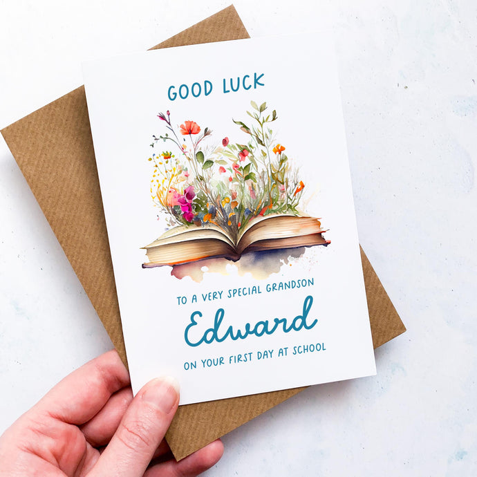 Good Luck at School Card, Personalised Back to School Card, First Day at School, Good Luck, for Granddaughter, for Grandson, 1st day