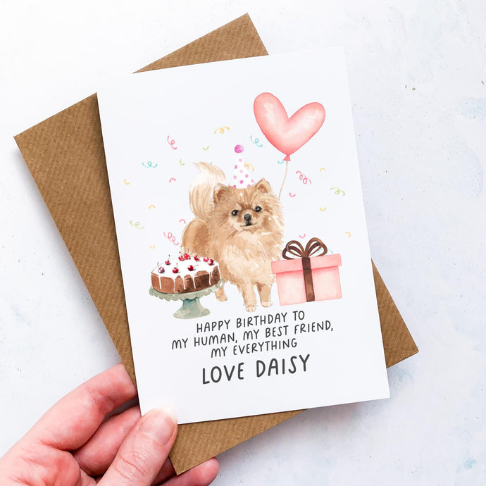 Personalised Pomeranian Birthday Card, Pomeranian Pet Keepsake, From The Dog, From Pets, Pet Lover Gift, Pet Parent, Dog Lover