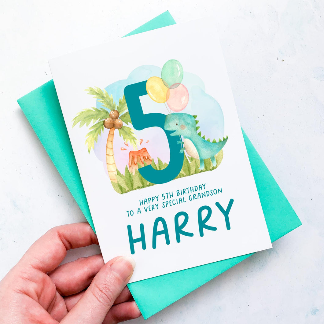 Personalised 5th Birthday Card, Card for Grandson, Children's Birthday Card, Card For Boy, Card For Girl, Fifth Birthday Gift, For Him