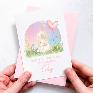 Personalised 1st Birthday As A Daddy Card, Card For Dad, Card For Grandad, From Girl, New Dad Birthday Card, New Grandad Card, Cute Bunnies