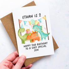 Load image into Gallery viewer, Personalised 2nd Birthday Card, Card For Baby, Child Card, Children&#39;s Birthday Card, Card For Grandchild, Dinosaur Card,2nd Birthday Gift