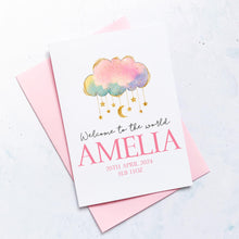 Load image into Gallery viewer, Personalised New baby Card, Welcome to the world, New Baby, Gift for New Baby, Baby Girl Card, Congratulations card, New Mum, New Daddy