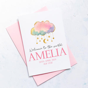 Personalised New baby Card, Welcome to the world, New Baby, Gift for New Baby, Baby Girl Card, Congratulations card, New Mum, New Daddy