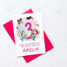 Load image into Gallery viewer, Personalised 3rd Birthday Card, Daughter Granddaughter Niece Goddaughter Little Girl, Children&#39;s Birthday, Mermaid, Third Birthday Gift