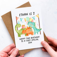 Load image into Gallery viewer, Personalised 2nd Birthday Card, Card For Baby, Child Card, Children&#39;s Birthday Card, Card For Grandchild, Dinosaur Card,2nd Birthday Gift