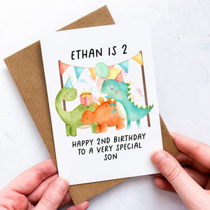 Personalised 2nd Birthday Card, Card For Baby, Child Card, Children's Birthday Card, Card For Grandchild, Dinosaur Card,2nd Birthday Gift