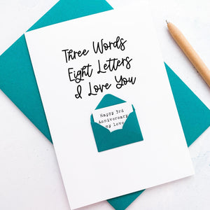 Three Words Anniversary Card, Husband Anniversary Card, Boyfriend Anniversary Card, Anniversary card for Wife, Paper Anniversary Gift