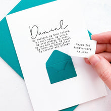 Load image into Gallery viewer, Anniversary Card Husband Card Wife Card Personalised Card Card for Husband Card for Wife Anniversary Wife Anniversary Husband Personalized card 1st anniversary 1st wedding anniversary for him first anniversary