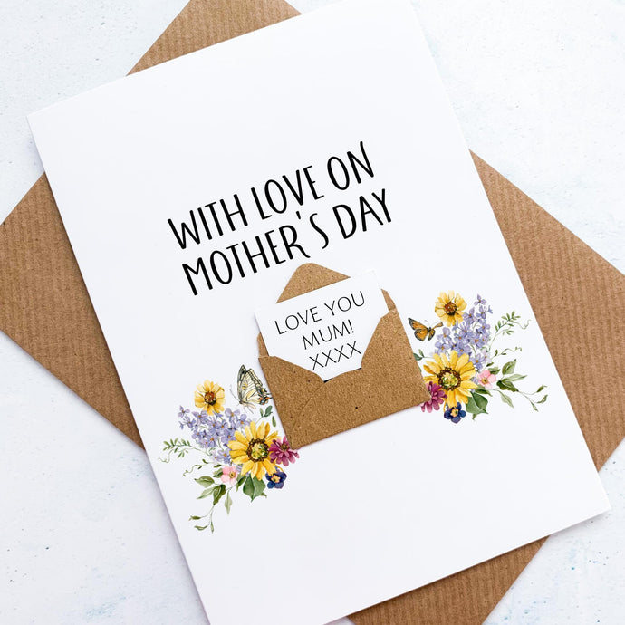 With Love Mum on Mother's Day Card, Personalised Mother's Day Card, Card for Mum, Mothering Sunday, Pretty Sunflower, Sentimental Card