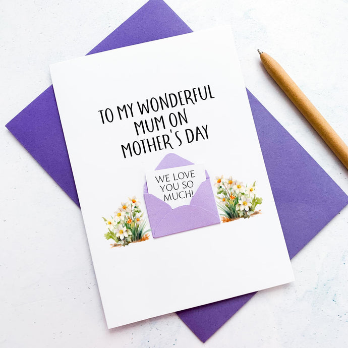 Wonderful Mum on Mother's Day Card, Personalised Mother's Day Card, Card for Mum, Mothering Sunday, Pretty Daffodil, Sentimental Card