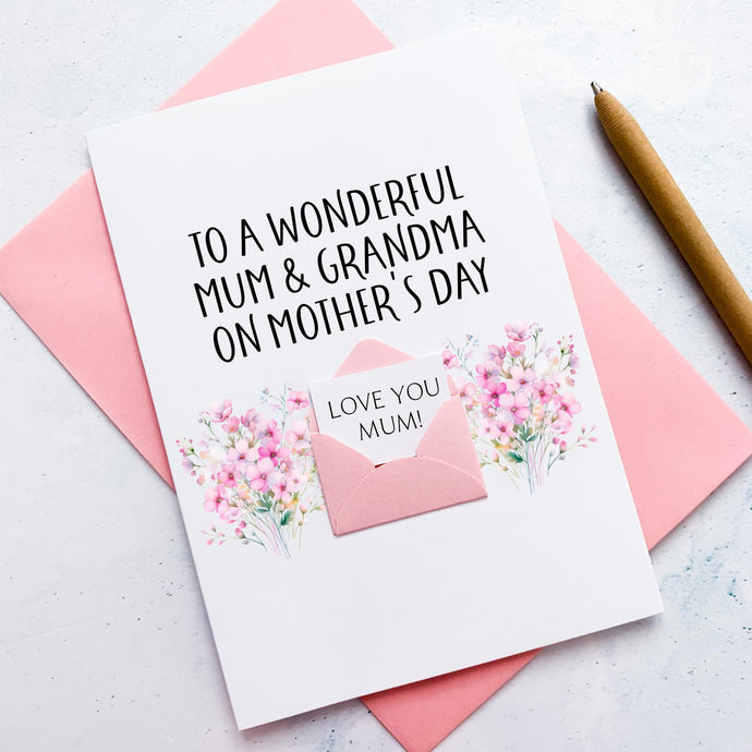 Wonderful Mum & Grandma on Mother's Day Card, Personalised Mother's Day Card, Mothering Sunday, Pretty Flowers, Sentimental Card, For Her