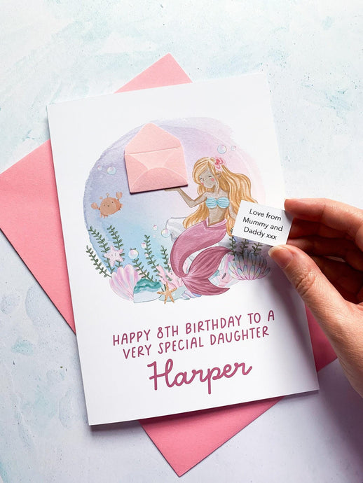 Personalised Children's Mermaid Birthday Card, Card for Daughter, Card for Granddaughter, Child's Birthday Card, Any Age Birthday, 3D