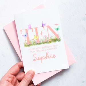Personalised 5th Birthday Card, Daughter Granddaughter Niece Goddaughter Little Girl, Children&#39;s Birthday, Butterfly, Fifth Birthday Gift