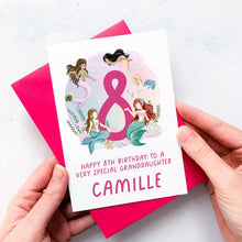 Load image into Gallery viewer, Personalised 8th Birthday Card, Daughter Granddaughter Niece Goddaughter Little Girl, Children&#39;s Birthday, Mermaid, Eighth Birthday Gift