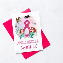 Load image into Gallery viewer, Personalised 8th Birthday Card, Daughter Granddaughter Niece Goddaughter Little Girl, Children&#39;s Birthday, Mermaid, Eighth Birthday Gift