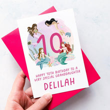 Load image into Gallery viewer, Personalised 10th Birthday Mermaid Card, Daughter Granddaughter Niece Goddaughter Little Girl, Children&#39;s Birthday, Tenth Birthday Gift