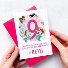 Load image into Gallery viewer, Personalised 9th Birthday Card, Daughter Granddaughter Niece Goddaughter Little Girl, Children&#39;s Birthday, Mermaid, Ninth Birthday Gift