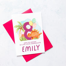 Load image into Gallery viewer, Personalised 8th Birthday Card, Daughter Granddaughter Niece Goddaughter Little Girl, Children&#39;s Birthday, Dinosaur, Eighth Birthday Gift