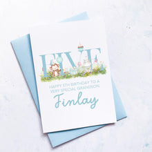 Load image into Gallery viewer, Personalised 5th Birthday Card, Son Grandson Nephew Godson Little Boy, Children&#39;s Birthday, For Child, Fifth Birthday Gift, Cute Animals