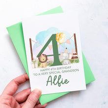 Load image into Gallery viewer, Personalised 4th Birthday Card, Son Grandson Nephew Godson Little Boy, Children&#39;s Birthday, For Child, Fourth Birthday Gift, Cute Animals