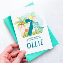 Load image into Gallery viewer, Personalised 7th Birthday Card, Son Grandson Nephew Godson Little Boy, Children&#39;s Birthday, For Child, Seventh Birthday Gift, Cute Dinosaurs