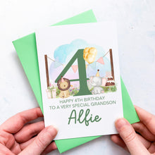 Load image into Gallery viewer, Personalised 4th Birthday Card, Son Grandson Nephew Godson Little Boy, Children&#39;s Birthday, For Child, Fourth Birthday Gift, Cute Animals