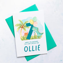 Load image into Gallery viewer, Personalised 7th Birthday Card, Son Grandson Nephew Godson Little Boy, Children&#39;s Birthday, For Child, Seventh Birthday Gift, Cute Dinosaurs