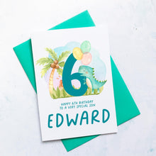 Load image into Gallery viewer, Personalised 6th Birthday Card, Son Grandson Nephew Godson Little Boy, Children&#39;s Birthday, For Child, Sixth Birthday Gift, Cute Dinosaurs
