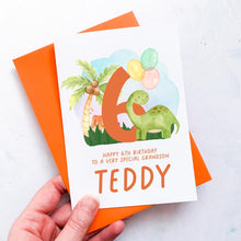 Load image into Gallery viewer, Personalised 6th Birthday Card, Son Grandson Nephew Godson Little Boy, Children&#39;s Birthday, For Child, Sixth Birthday Gift, Cute Dinosaurs