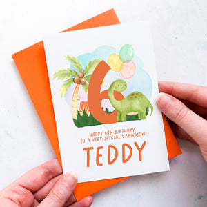 Personalised 6th Birthday Card, Son Grandson Nephew Godson Little Boy, Children&#39;s Birthday, For Child, Sixth Birthday Gift, Cute Dinosaurs