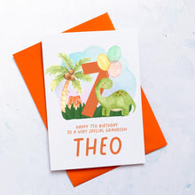 Load image into Gallery viewer, Personalised 7th Birthday Card, Son Grandson Nephew Godson Little Boy, Children&#39;s Birthday, For Child, Seventh Birthday Gift, Cute Dinosaurs