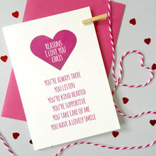 Load image into Gallery viewer, Reasons I love you, Husband Anniversary Card, Boyfriend Anniversary Card, Anniversary card for Wife, Personalised Anniversary Card